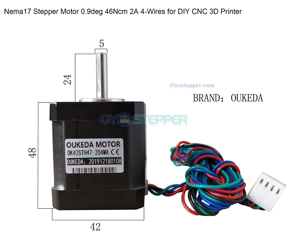 Oukeda NEMA 17 Stepper Motor 46Ncm 0.9deg 2.8V 2A D-cut 42mm 2-Phase